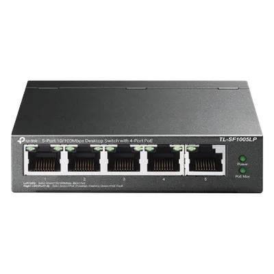 Switch PoE No Administrable / 5 Puertos 10/100 Mbps / 4 Puertos PoE 802.3af / Presupuesto 41 W / Extensión PoE 250 m (820 ft) / Sin Ventilador