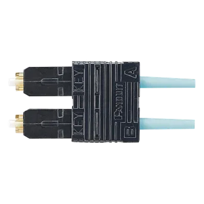 Conector de Fibra Óptica SC Duplex / Multimodo OM3/OM4 50/125 µm / Pre-pulido / Férula Zirconia / 900 µm Tight Buffer / Color Aqua
