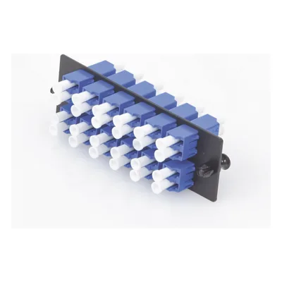 Placa Acopladora de Fibra Óptica / 12 Conectores LC Duplex / 24 Fibras Monomodo OS1/OS2 / Zirconia Cerámica / Color Azul