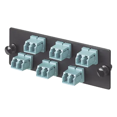 Placa Acopladora de Fibra Óptica / 12 Fibras OM3/OM4 / 6 Conectores LC Dúplex / Cerámica Zirconia / Color Aqua