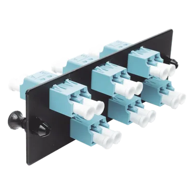 Placa Acopladora de Fibra Óptica / 12 Fibras OM3/OM4 / 6 Conectores LC Dúplex / Cerámica Zirconia / Color Aqua