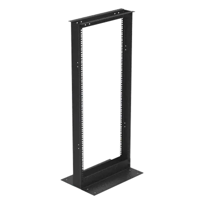 Rack de 2 Postes / 24 Unidades / 19" EIA-310D / Carga 460 kg / Base L para Piso / Acero Cal. 11 y 14