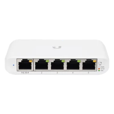 Switch Administrable Compacto / 5 Puertos Gigabit RJ45 / PoE 802.3af/at Entrada / USB-C o PoE / 4.22 x 2.76 x 0.83 pulgadas