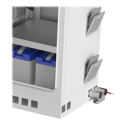 Gabinete de Piso Exterior / Rack 19" 16 U / Ventiladores con Termostato / IP-54 / Espacio para 2 Baterías / 110 VCA / 600 x 1429 x 5 mm