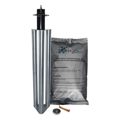 Kit de Puesta a Tierra Antivandálico / 100 A / Electrodo de Acero Inoxidable / Filtro LCR / Compuesto H2Ohm / 1/2" Borne