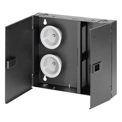Caja de Conexión de Fibra Óptica / Montaje en Pared / 2 Placas FAP o FMP / Hasta 48 Fibras / Área de Bobinado Integrada / Cierre con Opción de Cerradura