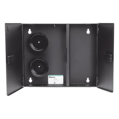 Caja de Conexión de Fibra Óptica / Montaje en Pared / 2 Placas FAP o FMP / Hasta 48 Fibras / Área de Bobinado Integrada / Cierre con Opción de Cerradura