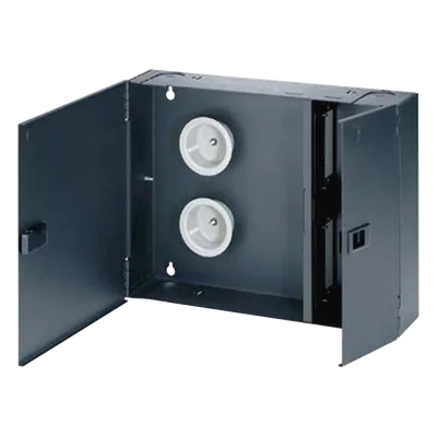 Caja de Conexión de Fibra Óptica / Montaje en Pared / 96 Fibras / 4 Placas Acopladoras / Color Negro