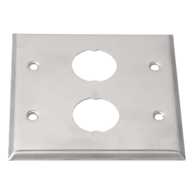 Placa de Pared Doble Industrial / 2 Puertos / Acero Inoxidable / 4.59x4.5x0.16 in / Montaje Vertical