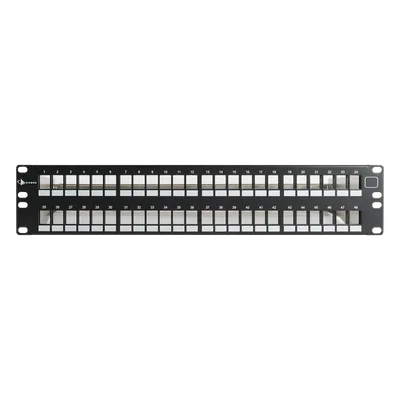 Patch Panel / 48 Puertos Keystone UTP / Plano 2UR / Acero 18 Gauge / 19.00 x 3.50 x 5.96 in