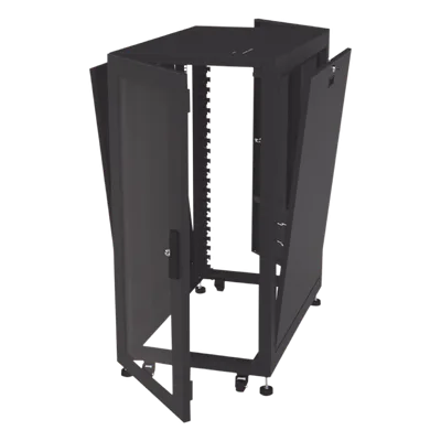 Gabinete de Piso para Telecomunicaciones / 24 UR / 600 x 1000 mm / Puerta con Cristal Templado / Cierre 3 Puntos / Postes Ajustables