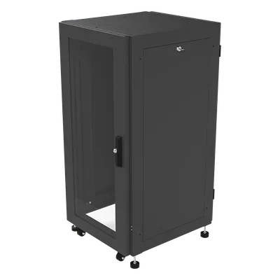 Gabinete de Piso 19in / 24UR / 600 mm Profundidad / Carga 532 kg / Puerta con Cristal Templado / Cierre 3 Puntos