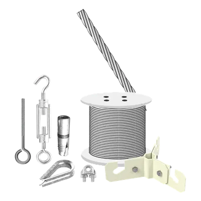Kit de Sujeción de Mástil a Piso de Concreto / 3 m (9.8 ft) / Retenida 7 Hilos 1/8 / Tensor Gancho-Argolla / Taquetes Expansivos 3/8