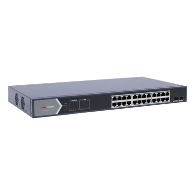 Switch PoE+ Administrable / 24 Puertos Gigabit / 2 Puertos SFP / PoE Extendido 250 m (820.2 ft) / 370 W / 56 Gbps