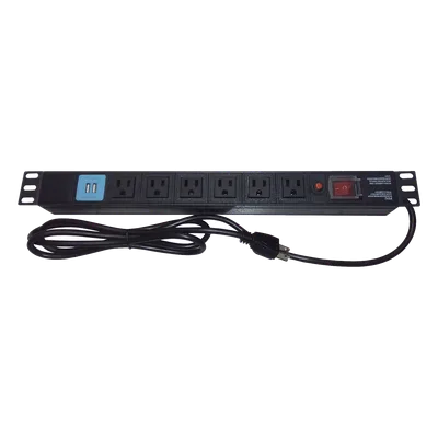 PDU Horizontal / 6 Contactos NEMA 5-15R / 2 Puertos USB 5V/2.1A / 1UR / 19" / 1875 W / Cable 1.80 m (5.9 ft)