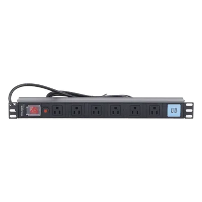 PDU Horizontal / 6 Contactos NEMA 5-15R / 2 Puertos USB 5V/2.1A / 1UR / 19" / 1875 W / Cable 1.80 m (5.9 ft)