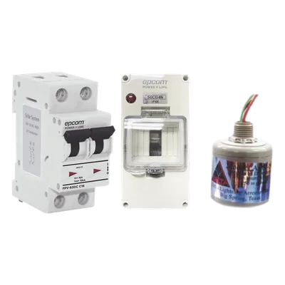Kit de Centro de Carga DC / Supresor de Descargas Atmosféricas / 800 Vcc / 20 A / 2 Polos / Tiempo de Respuesta 5 ns / Sistemas Fotovoltaicos