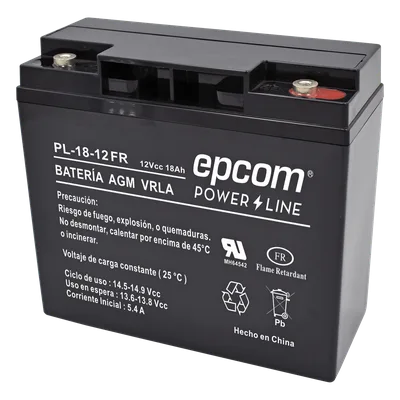 Batería 12 Vcc / 18 Ah / UL / AGM-VRLA / Retardante a la flama / Para uso en equipo electrónico,Alarmas de intrusión / Incendio/ Control de acceso / Video Vigilancia / Terminales tipo M5 ( HEX ) / Car