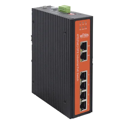 Switch Industrial PoE / 4 Puertos Fast Ethernet 802.3af/at / 2 Puertos Uplink Gigabit / PoE Extendido 250 m / Rango -30°C a 65°C