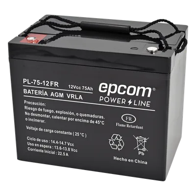 Batería 12 Vcc / 75 Ah / UL / Tecnología AGM-VRLA / Retardante a la flama/ Uso en: Aplicaciones fotovoltaicas / Terminales tipo M6 / Cargador recomendado CHR-250.