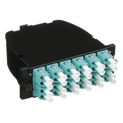 Casete de Fibra Óptica / OM3 24 Fibras / MPO a 12 LC Duplex / Polaridad Método A / Pérdida ≤0.75 dB / 3.5x4.2x1.4 in