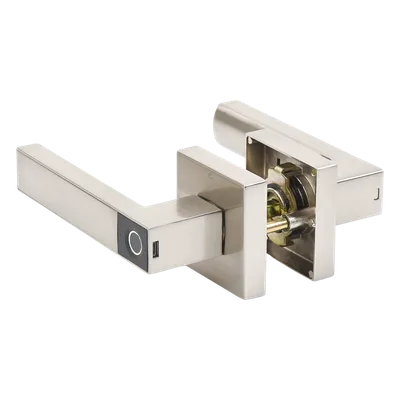 Manija Electrónica Biométrica / 30 Usuarios / Reversible Izquierda o Derecha / Níquel Satinado / Pilas AAA / Pestillo Anti-Tarjeta