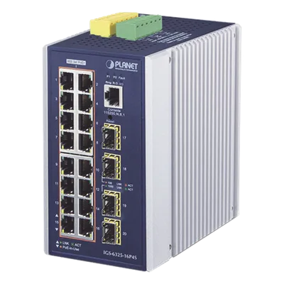 Switch Industrial Capa 3 PoE+ / 16 Puertos 10/100/1000T / 4 Puertos SFP 1G/2.5G / -40°C a 75°C / IP30