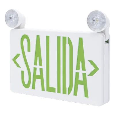 Letrero de Emergencia LED / Dual Salida y Luz de Emergencia / Montaje Universal Pared-Lateral-Techo / Doble Voltaje 120-277 VAC / Batería 6V 4.5Ah / Consumo 3W