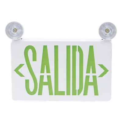 Letrero de Emergencia LED / Dual Salida y Luz de Emergencia / Montaje Universal Pared-Lateral-Techo / Doble Voltaje 120-277 VAC / Batería 6V 4.5Ah / Consumo 3W