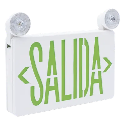 Letrero de Emergencia LED / Dual Salida y Luz de Emergencia / Montaje Universal Pared-Lateral-Techo / Doble Voltaje 120-277 VAC / Batería 6V 4.5Ah / Consumo 3W