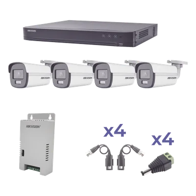 Kit de Videovigilancia TurboHD / 4 Canales / 4 Cámaras Bala 1080p / ColorVu 24/7 / Lente 2.8mm / 98° / Fuente Regulada / Transceptores UTP