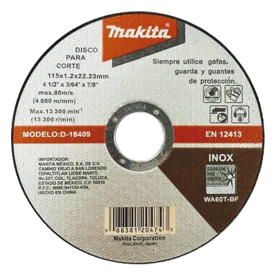 Disco de Corte / Acero Inoxidable / 115 mm (4-1/2') / Eje 7/8' / Espesor 1.2 mm