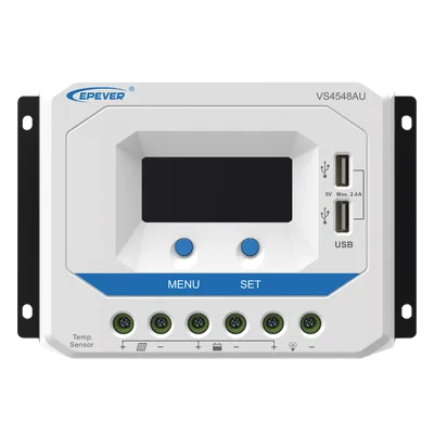 Controlador Solar de Carga PWM / 12/24/36/48 V Auto / 45 A / 96 V PV / Display LCD / USB 2.4 A / -25°C a 55°C