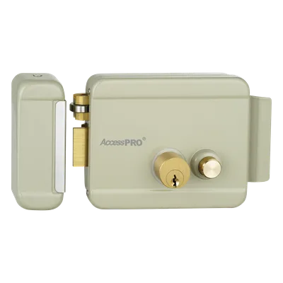 Cerradura Eléctrica con Botón de Salida / Doble Cerrojo / 12 VCA 2.5 A / Pulsos de 2 Seg / Exterior Izquierda