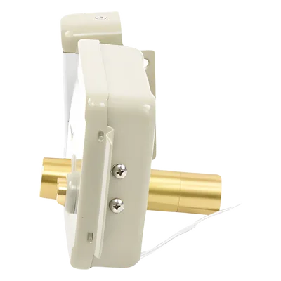 Cerradura Eléctrica con Botón de Salida / Doble Cerrojo / 12 VCA 2.5 A / Pulsos de 2 Seg / Exterior Izquierda