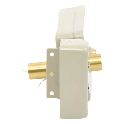 Cerradura Eléctrica con Botón de Salida / Doble Cerrojo / 12 VCA 2.5 A / Pulsos de 2 Seg / Exterior Izquierda