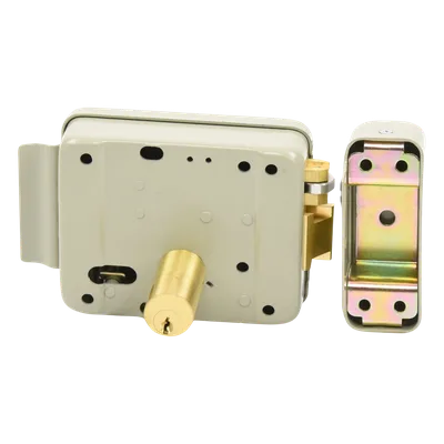 Cerradura Eléctrica con Botón de Salida / Doble Cerrojo / 12 VCA 2.5 A / Pulsos de 2 Seg / Exterior Izquierda