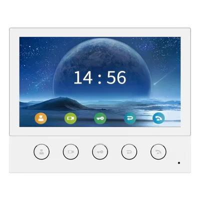 Monitor IP/SIP para interior, Wi-Fi, pantalla táctil de 7", audio de 2 vías, PoE, 8 interfaces de entrada de alarma.