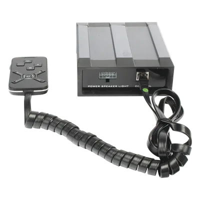 Sirena Vehicular de 100W de Potencia, Con Controlador Unimando Para Tonos, 2 Salidas Auxiliares y Microfono