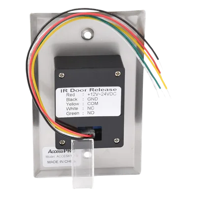 Botón de Salida sin Contacto / Detección Ajustable 4 a 15 cm / Control Remoto 433 MHz / 16 Transmisores / Relevador 24 VCC / Acero Inoxidable / LED / -20°C a 55°C