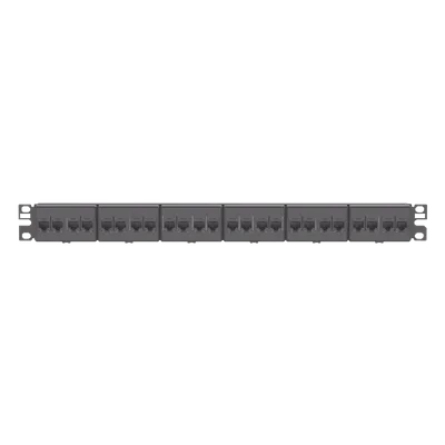 Panel de Parcheo / 24 Puertos / Cat 5e / 1 UR / Plano / Negro