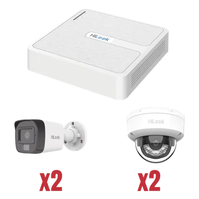 Kit de Videovigilancia IP / NVR 4 Canales PoE / 2 Cámaras Bala + 2 Cámaras Domo / 2 Megapixel / IR 30 m (98.4 ft) / Dual Light / 101° Ángulo de Visión