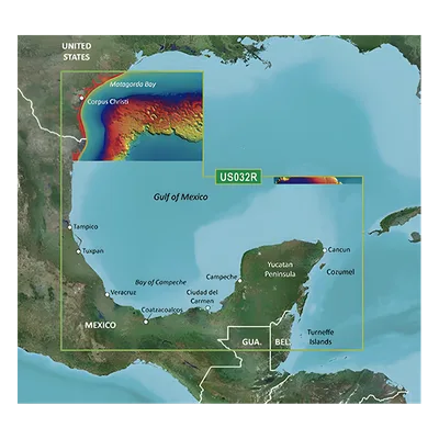 Carta Náutica Digital / Sur del Golfo de México / Contornos 1 ft / Sombreado de Profundidad 10 Rangos / Auto Ruta por Profundidad