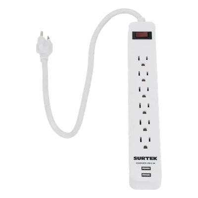 Multicontacto / 6 Contactos Aterrizados / 2 Puertos USB / 13 A / 300 Joules / Cable 50 cm (1.64 ft)