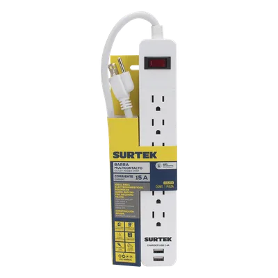 Multicontacto / 6 Contactos Aterrizados / 2 Puertos USB / 13 A / 300 Joules / Cable 50 cm (1.64 ft)