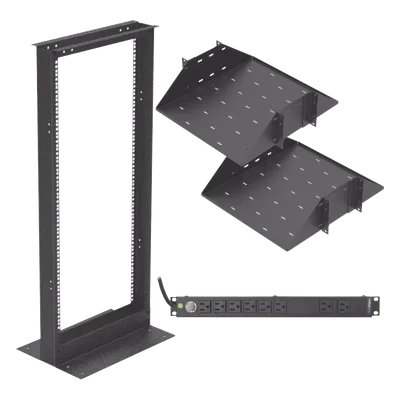 Kit de Rack 19" / 24 UR / 2 Charolas Centrales / PDU 10 Tomas 110 VCA / 15 A Máx.