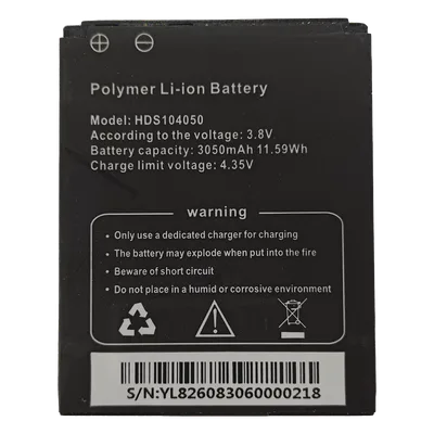Batería de Respaldo para Bodycam / 3050 mAh / 11.59 Wh / 3.8 VCC / Carga 4.35 VCC / 52 x 42 x 11 mm
