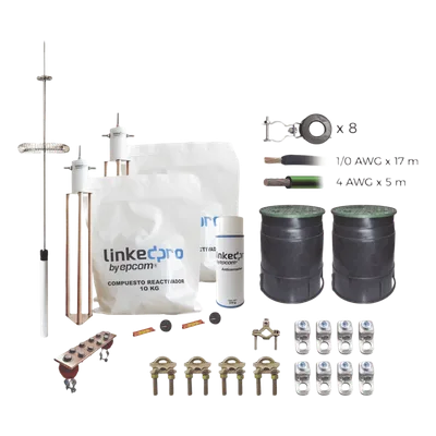 Kit de Protección Contra Rayos / Torre 12 m (39.4 ft) / Electrodo Cobre Delta / Pararrayos Aluminio Ionizado / Cable 1/0 AWG