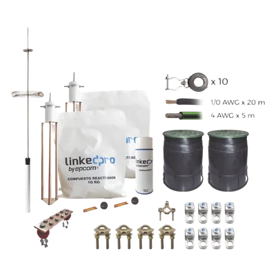 Kit Pararrayo / Torre 15 m (49 ft) / Dipolo Corona Aluminio / Cable Cobre 1/0 AWG / Electrodo 30A / Radio Cobertura 72°