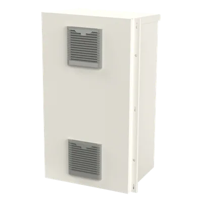 Gabinete Acero Galv. para 2 Baterías PL110D12  (400 x 730 x 300mm). Puerta Ventilada. Acc. para piso o poste No incluidos.